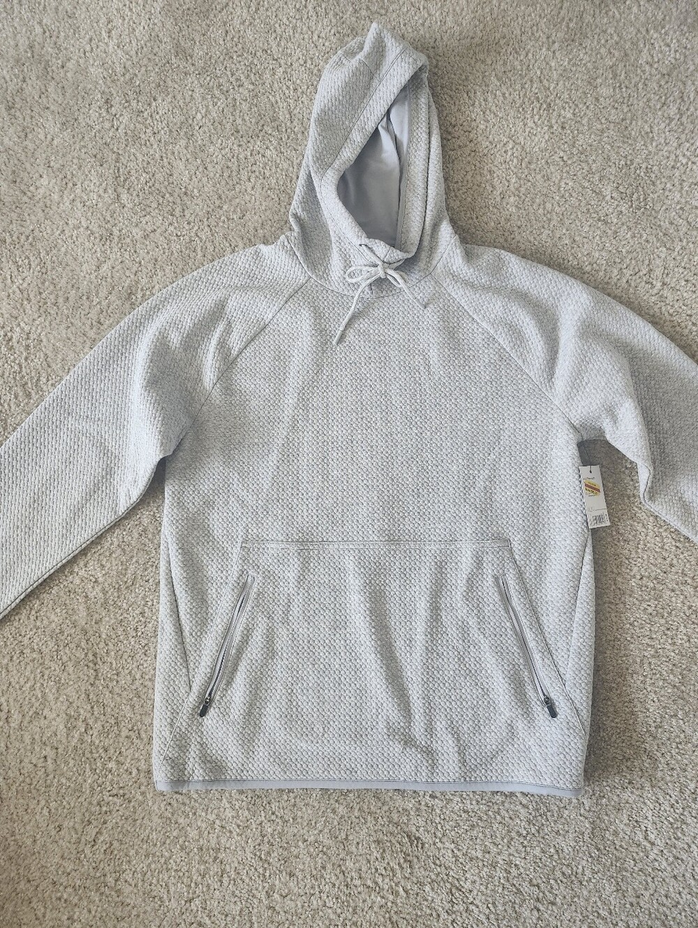 Men's Textured Light Gray Hooded Pullover Sweater